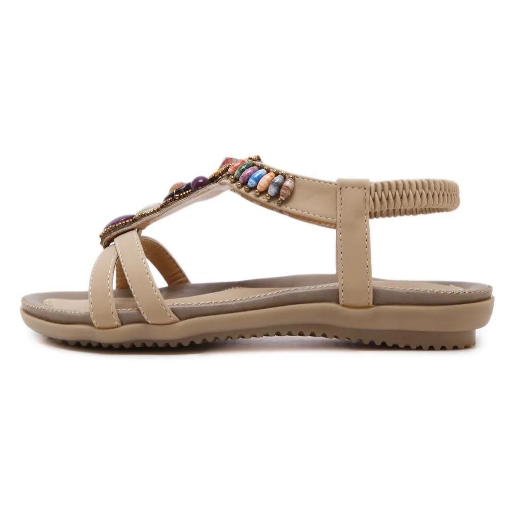 Ethnic Style Women's Beaded Sandals / Ladies Leisure PU Leather Summer Shoes