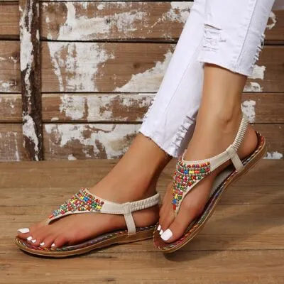 Explore More Collection - Beaded PU Leather Open Toe Sandals
