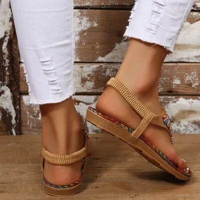 Explore More Collection - Beaded PU Leather Open Toe Sandals