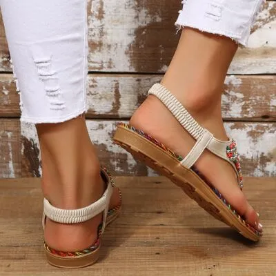 Explore More Collection - Beaded PU Leather Open Toe Sandals