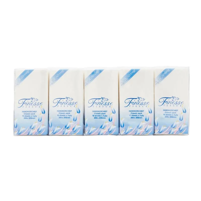 Finesse Pocket Tissues 3 Ply Handkerchiefs 10 Pack