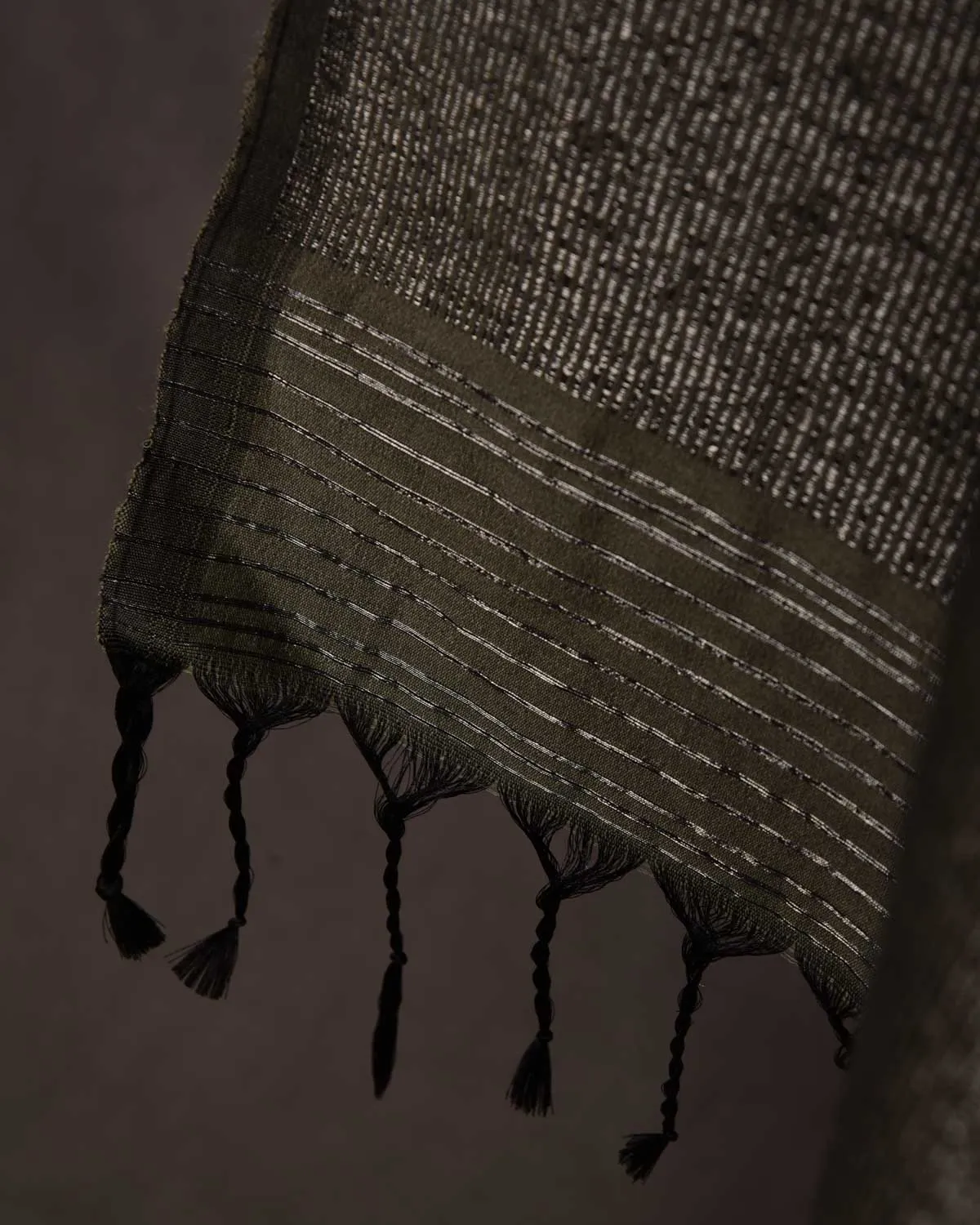 Forest Gray Silver Zari Moroccon Mosaic Tanchoi Handwoven Silk Wool Unisex Dress Shawl