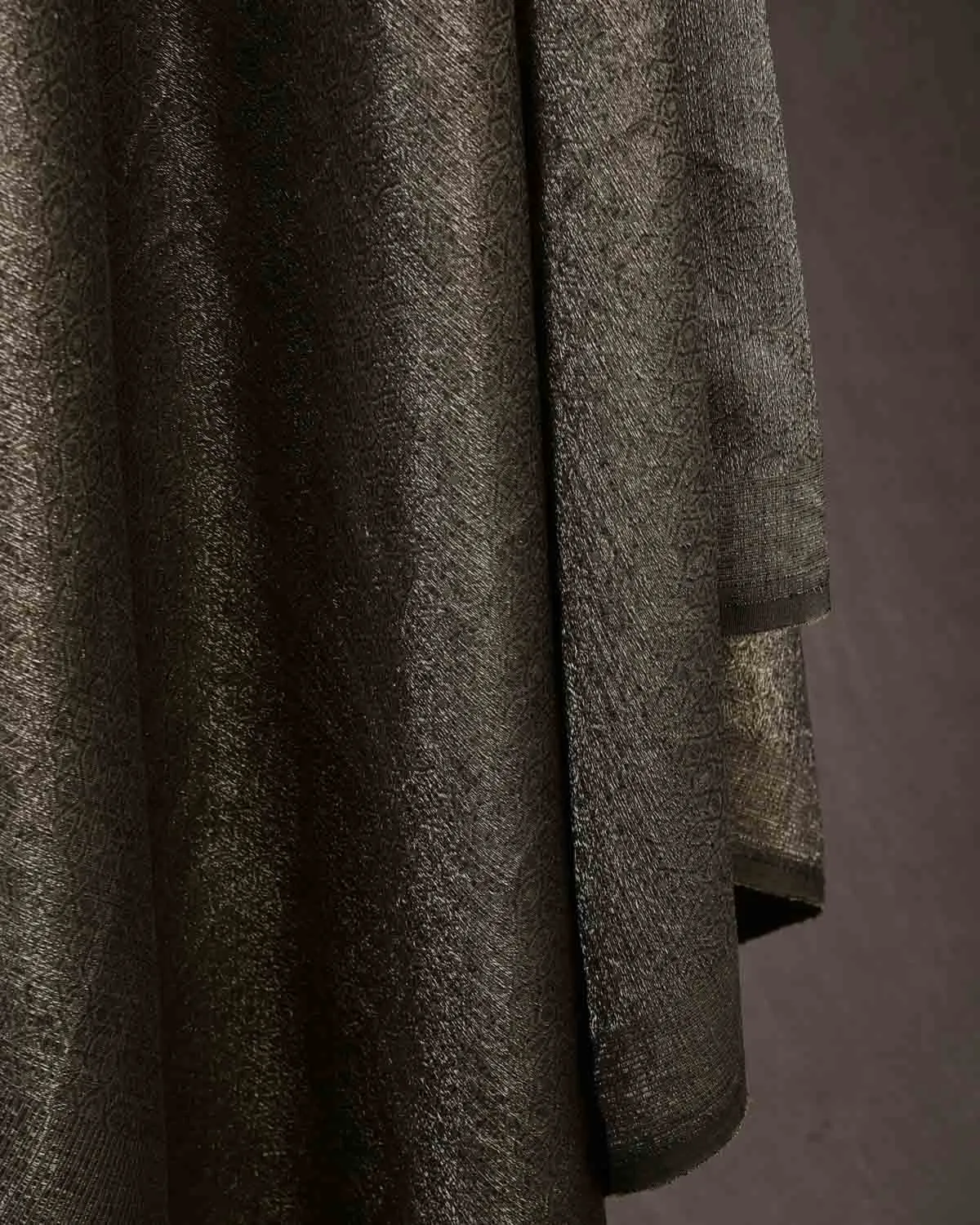 Forest Gray Silver Zari Moroccon Mosaic Tanchoi Handwoven Silk Wool Unisex Dress Shawl