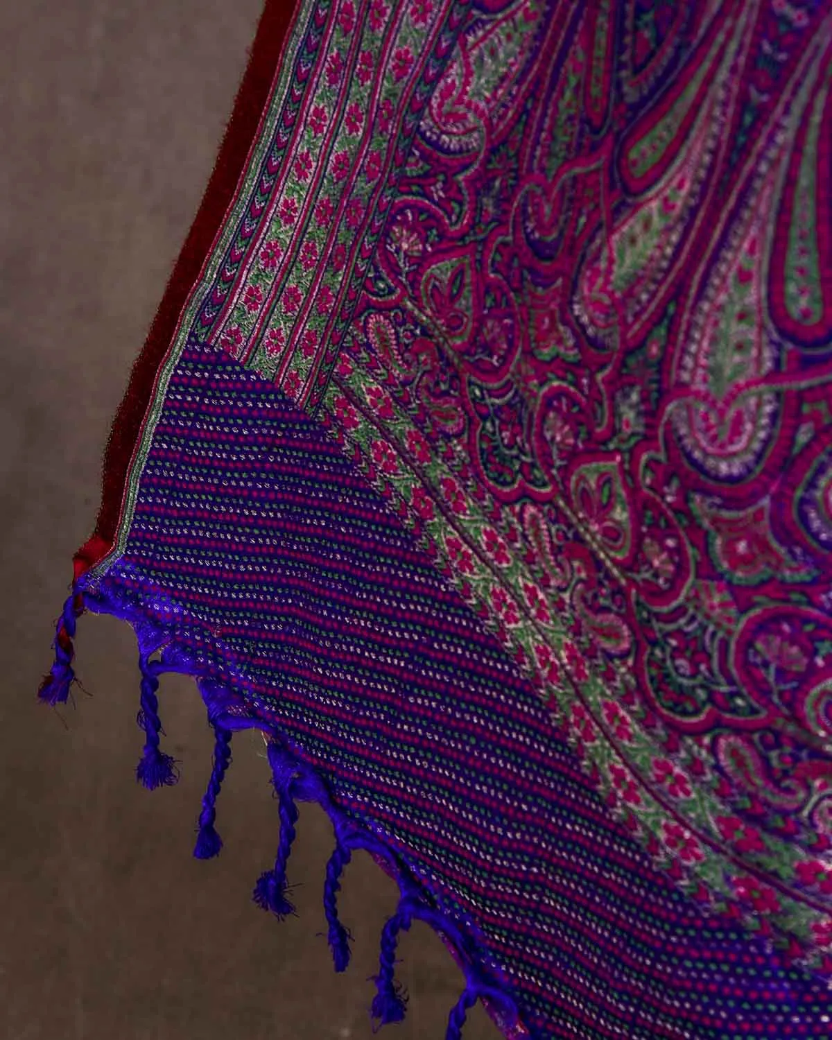 Green On Purple Tehra Traditional Jamawar Handwoven Silk Wool Unisex Dress Shawl with Silver Zari