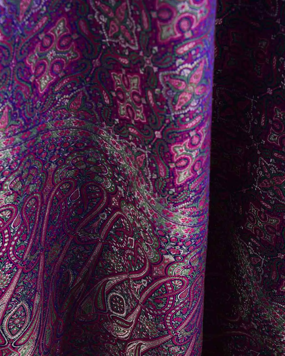 Green On Purple Tehra Traditional Jamawar Handwoven Silk Wool Unisex Dress Shawl with Silver Zari