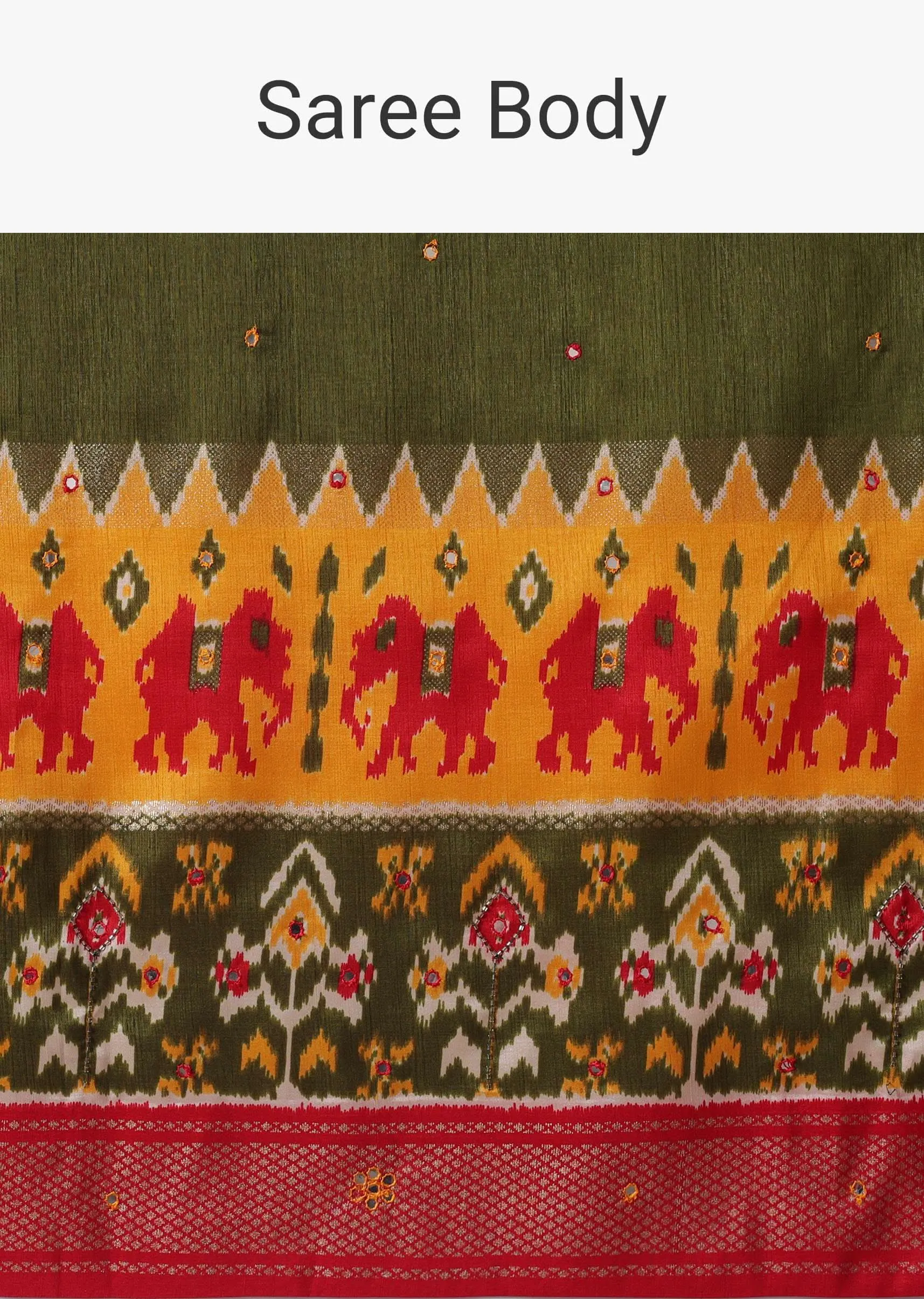 Green Patola Printed Embroidered Festive Saree In Dola Silk
