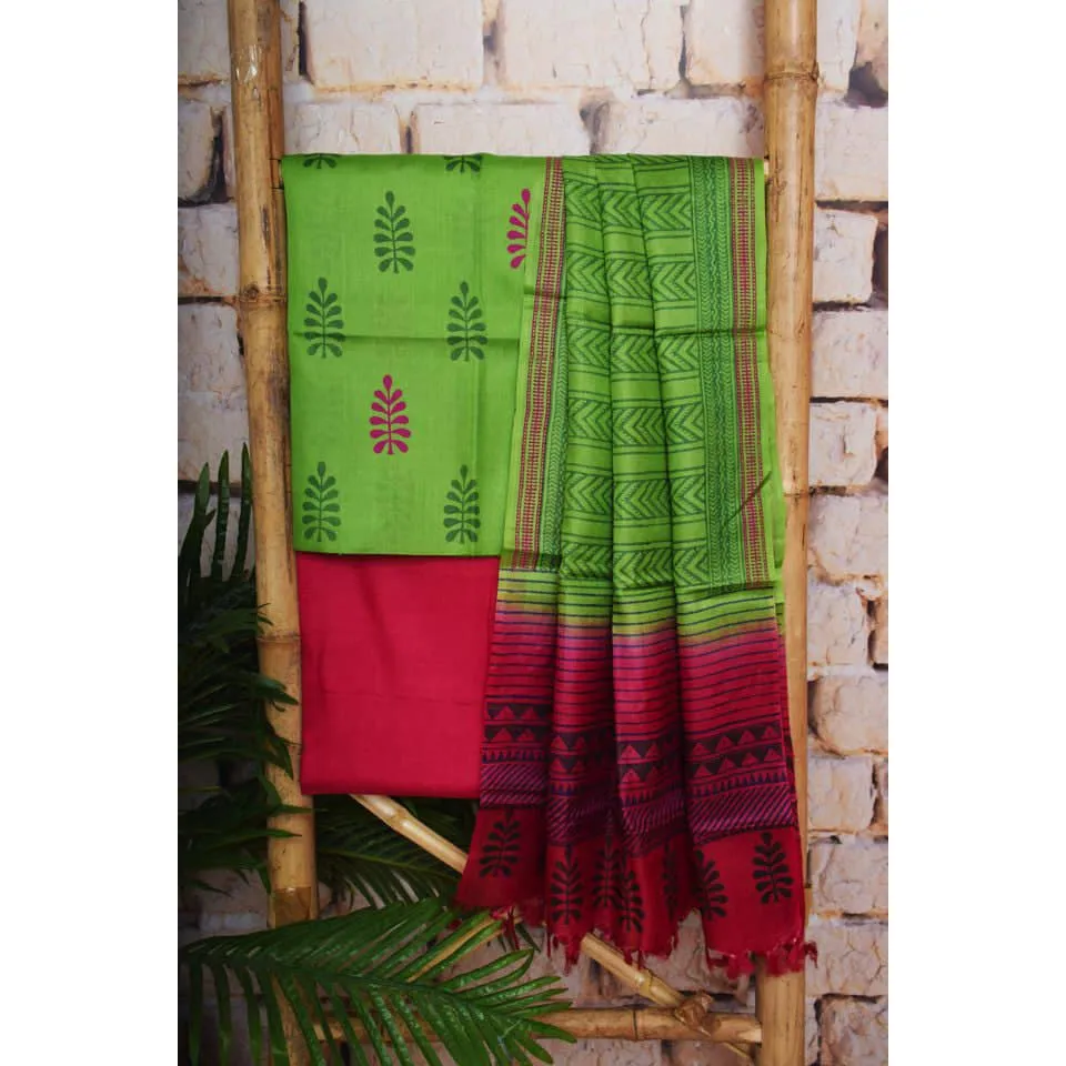 Green Pure Silk Unstitched Suit