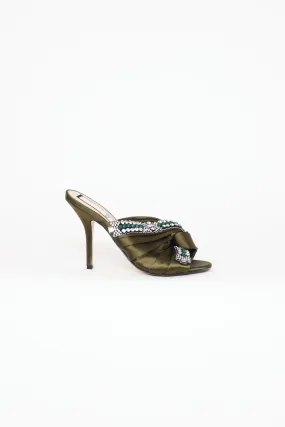 Green Satin Embellished Pumps