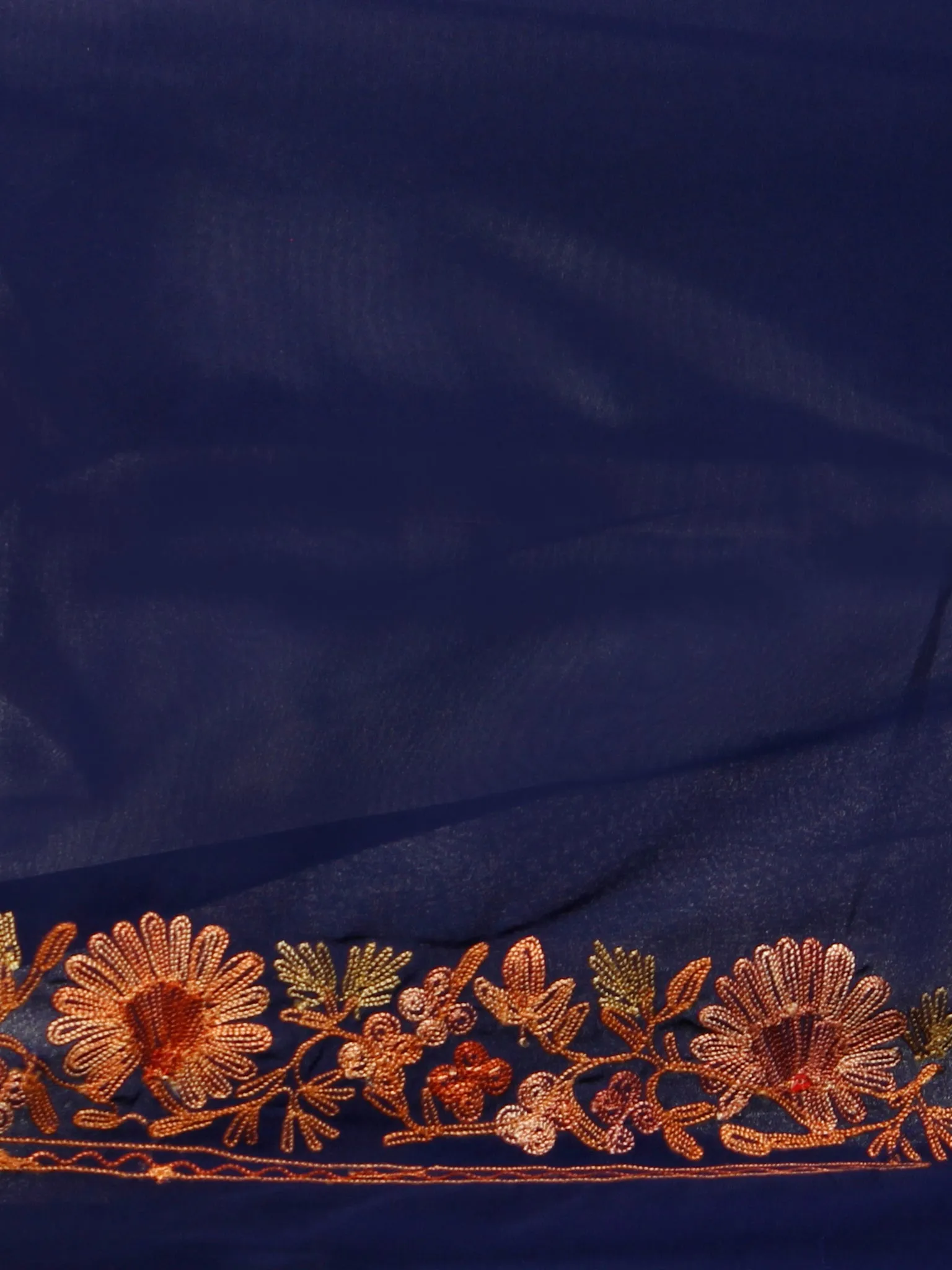 Indigo Yellow Orange Aari Embroidered Georgette Saree From Kashmir  - S031703059
