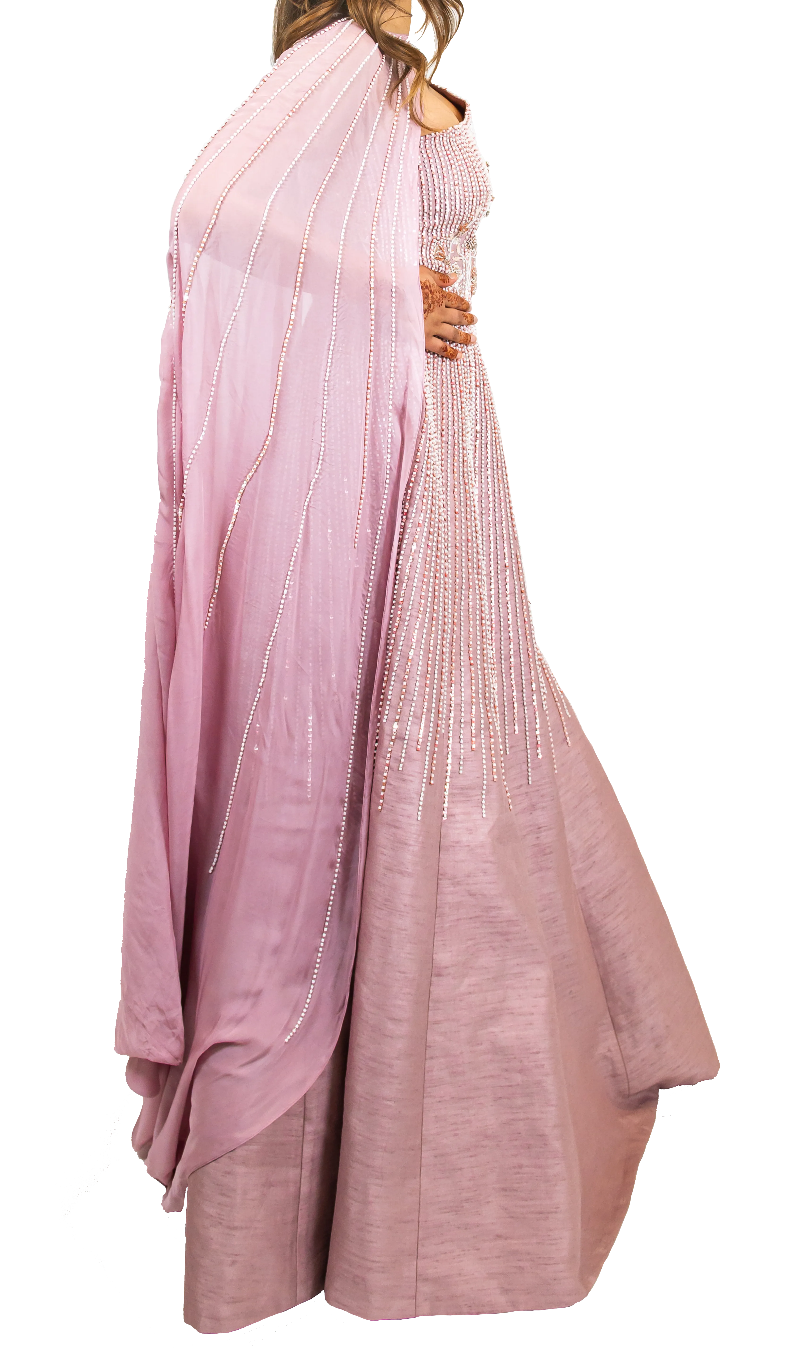 Lavender Beaded Cape Gown