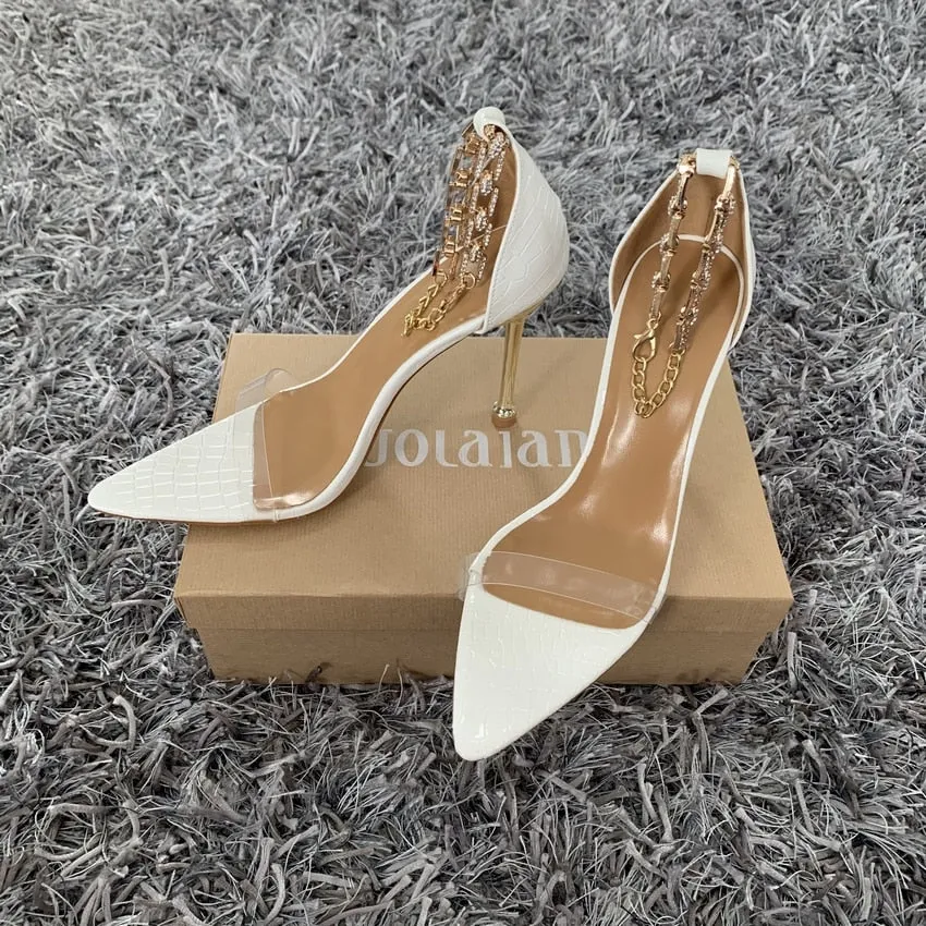 New Fashion Women Pumps Crystal Rhinestone Chain High Heels