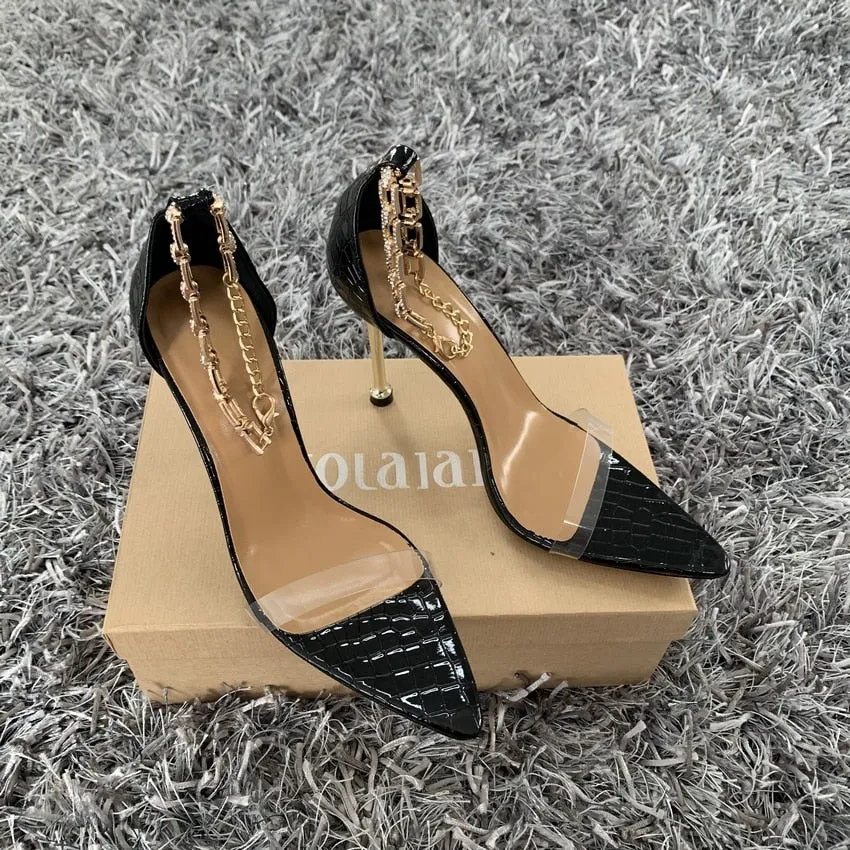 New Fashion Women Pumps Crystal Rhinestone Chain High Heels