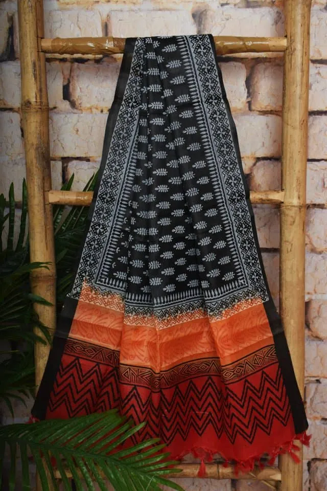 Orange Pure Tussar Silk Unstitched Suit