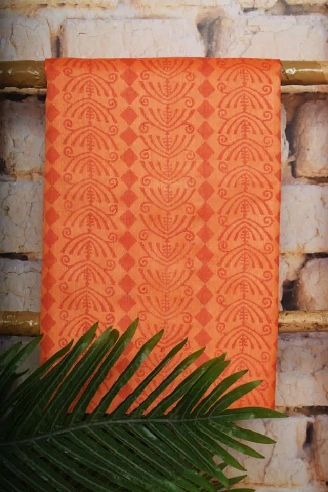 Orange Pure Tussar Silk Unstitched Suit