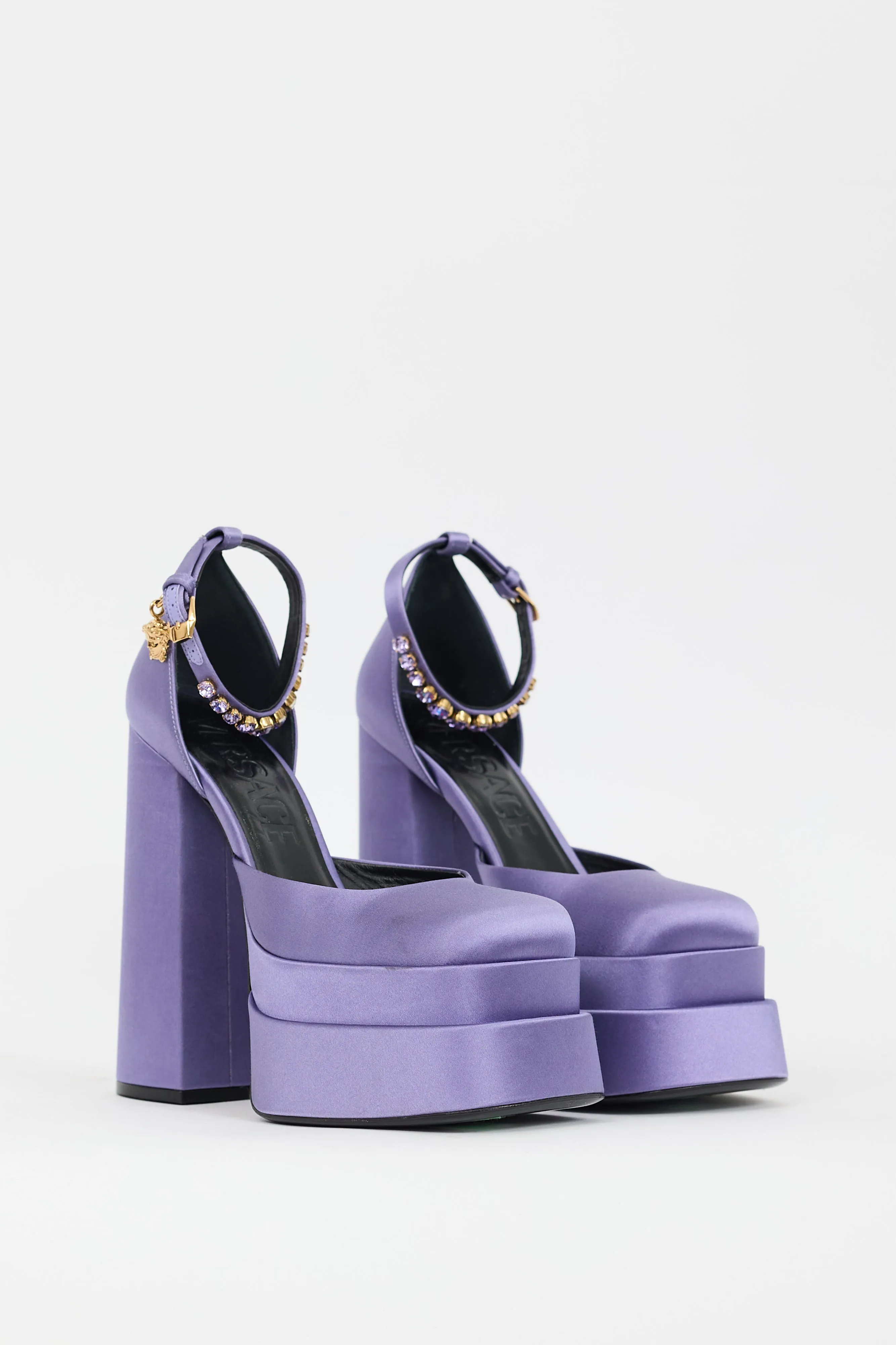 Purple Satin Embellished Medusa Aevitas Platform Heel