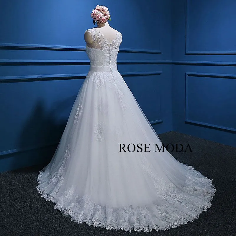Rosemoda Illusion Cap Sleeve Lace Ball Gown Wedding Dress
