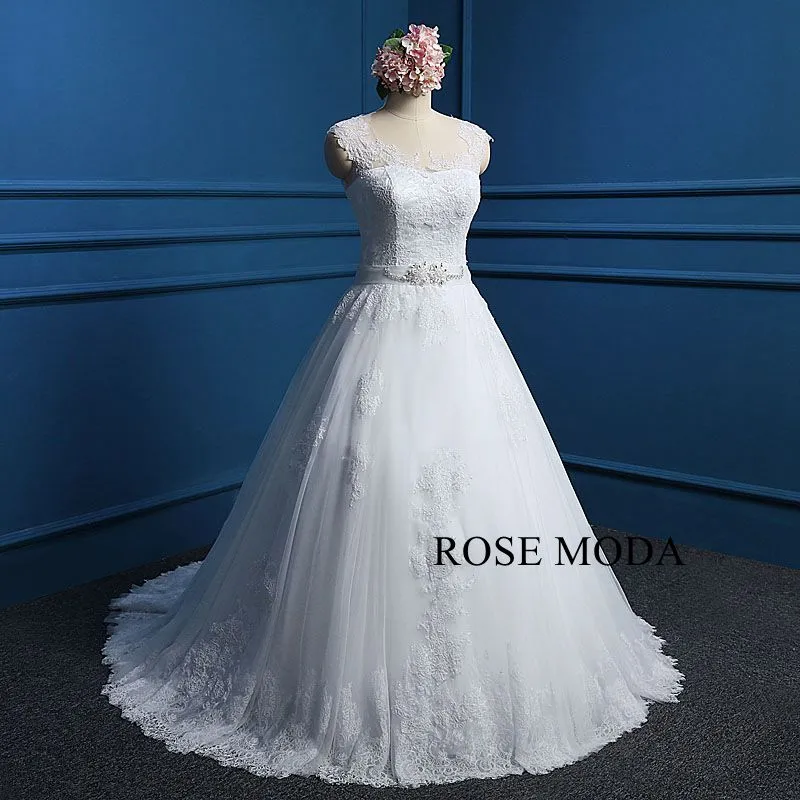 Rosemoda Illusion Cap Sleeve Lace Ball Gown Wedding Dress