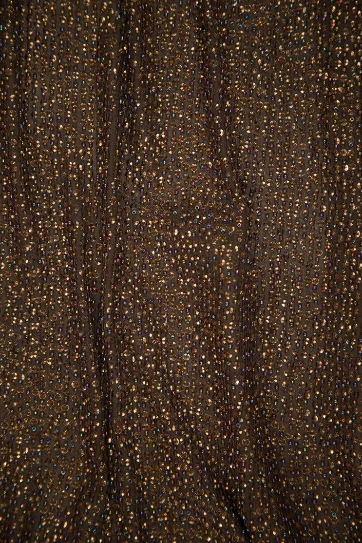 Rust Gold Sequins & Beads on Silk Chiffon Fabric