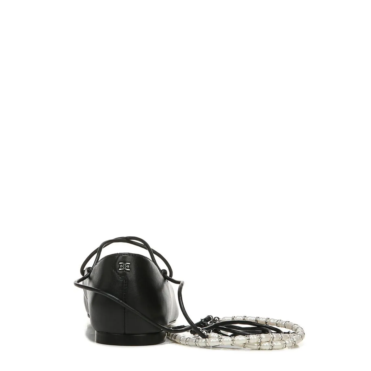 Sam Edelman Winslet Black Leather Lace-Up Pearl Beaded Pointed Toe Flats Shoes