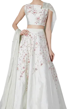 SAMPLE SALE: Mint Green Beaded Raw Silk Lehenga