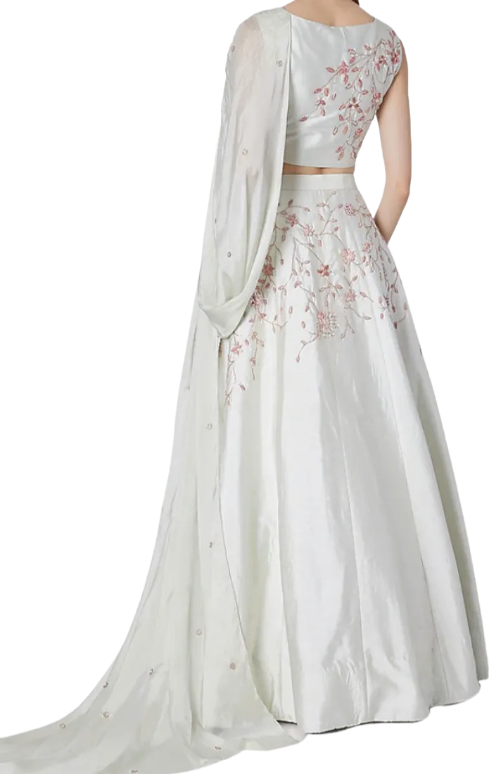 SAMPLE SALE: Mint Green Beaded Raw Silk Lehenga