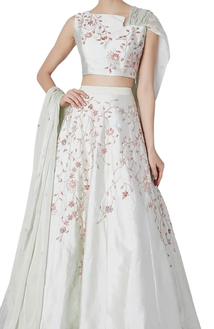 SAMPLE SALE: Mint Green Beaded Raw Silk Lehenga