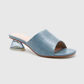 Slide Slippers Crystal High Heels Blue