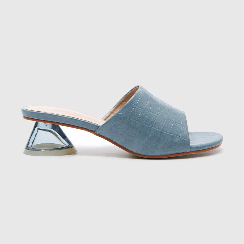 Slide Slippers Crystal High Heels Blue