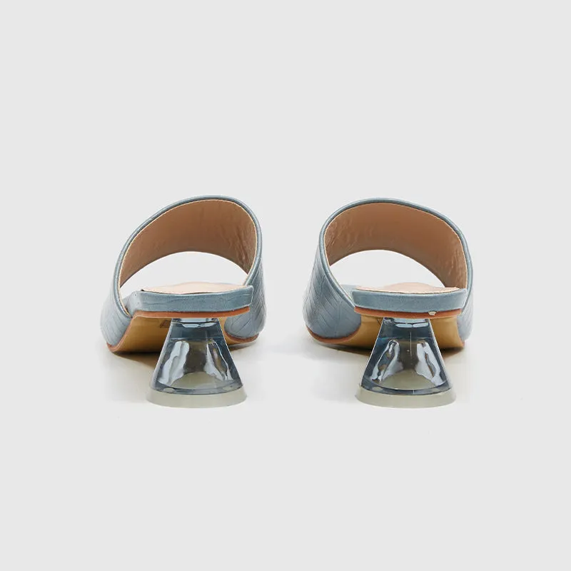 Slide Slippers Crystal High Heels Blue