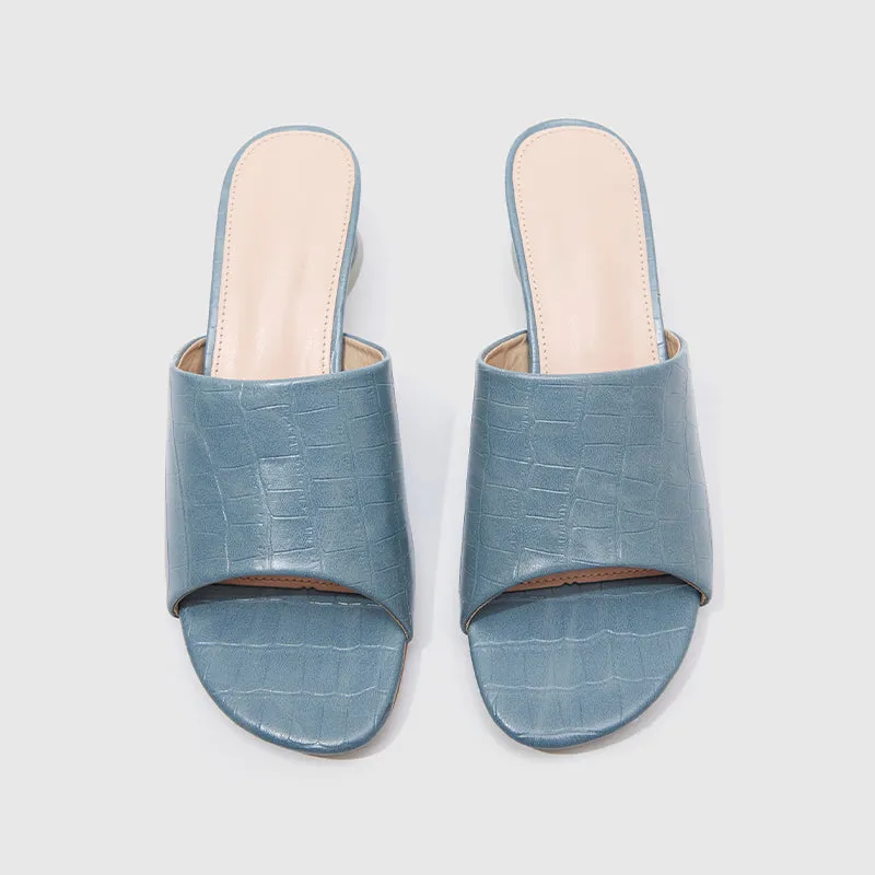 Slide Slippers Crystal High Heels Blue