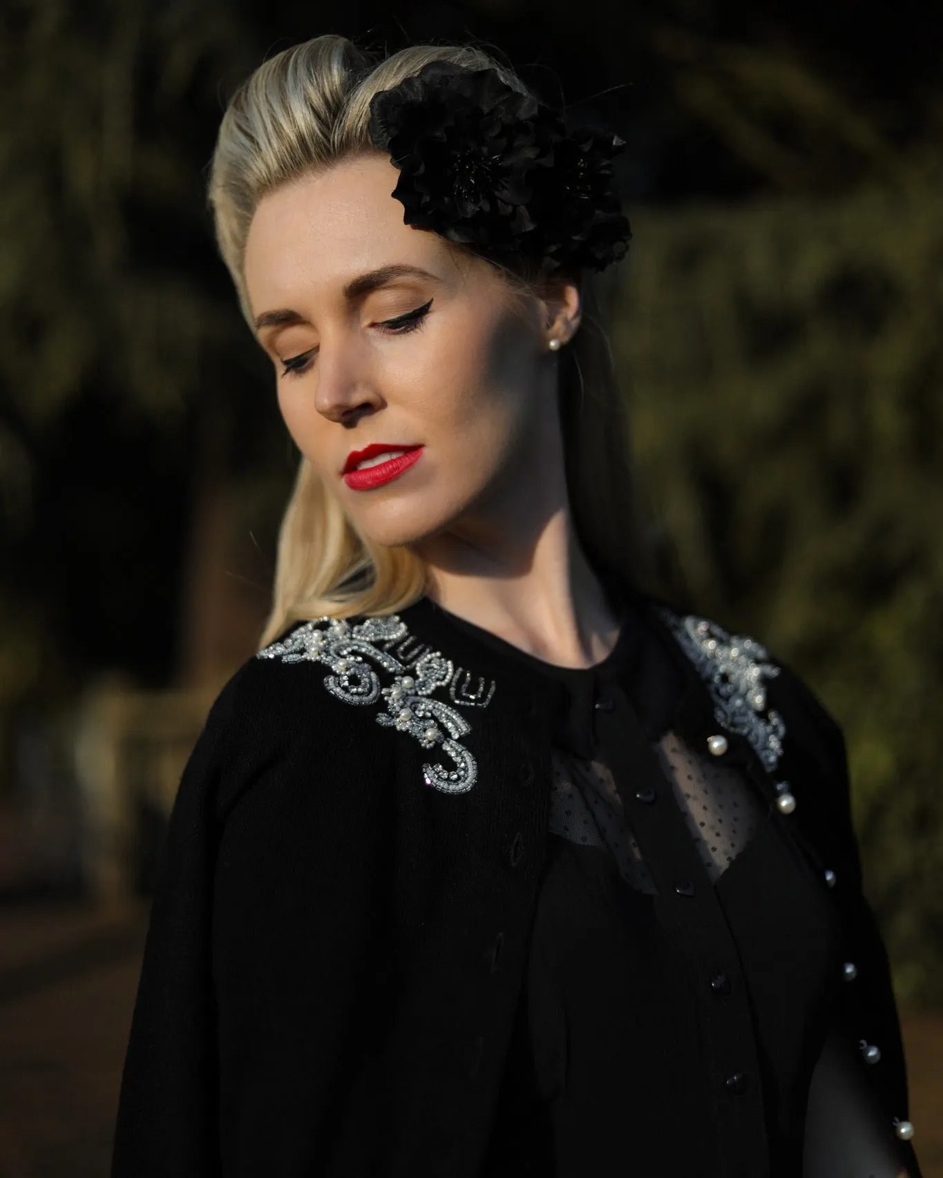The Beaded Cardigan in Black, Stunning 1940s Vintage Style