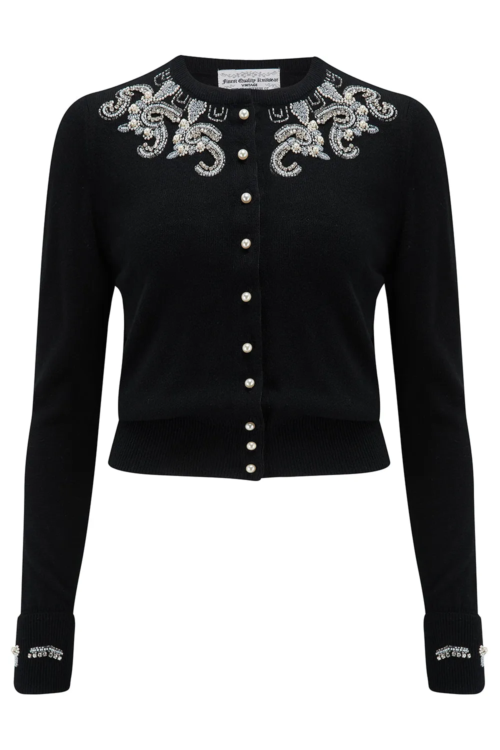 The Beaded Cardigan in Black, Stunning 1940s Vintage Style