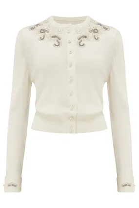 The Beaded Cardigan in Cream, Stunning 1940s Vintage Style