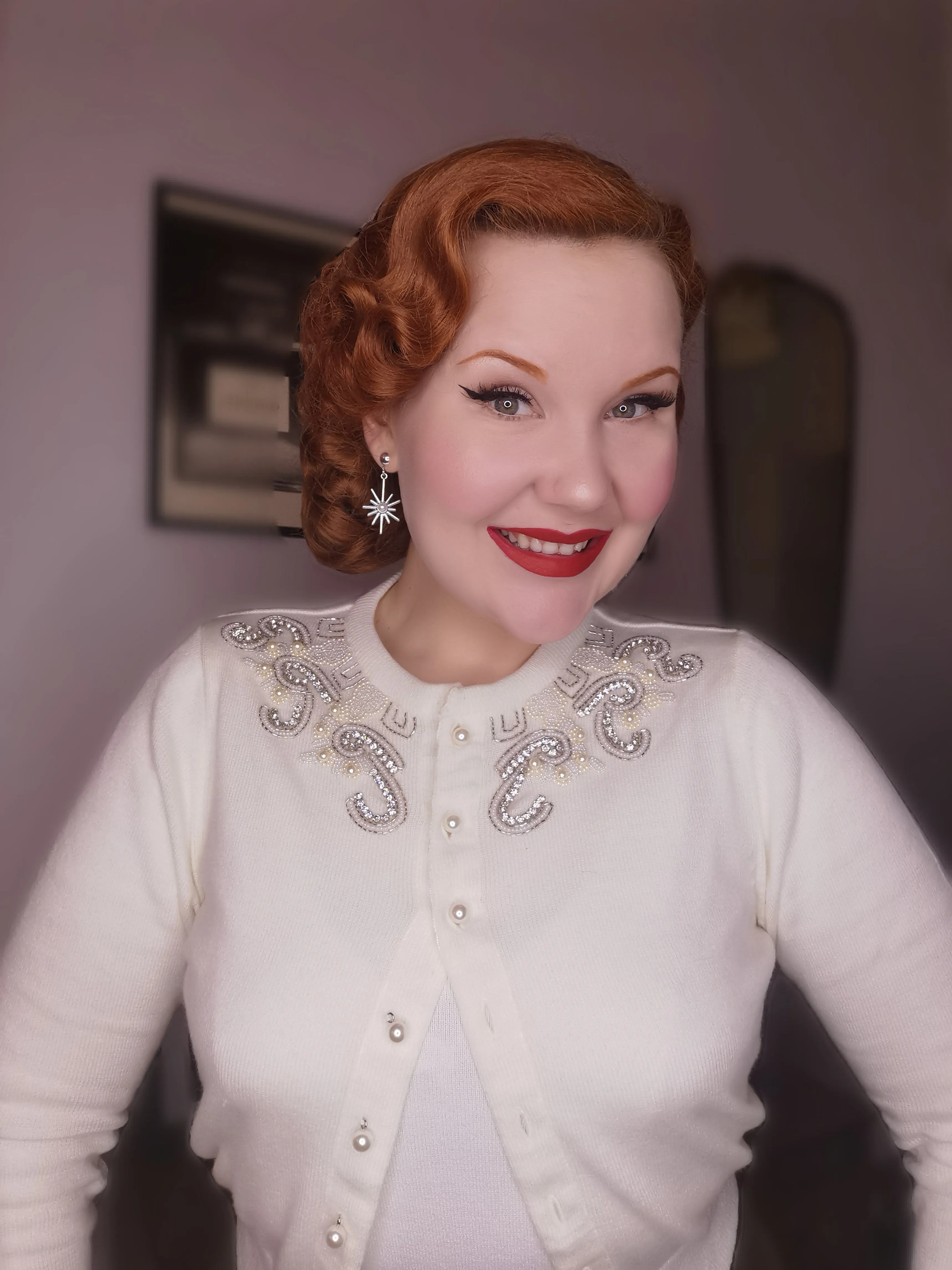 The Beaded Cardigan in Cream, Stunning 1940s Vintage Style