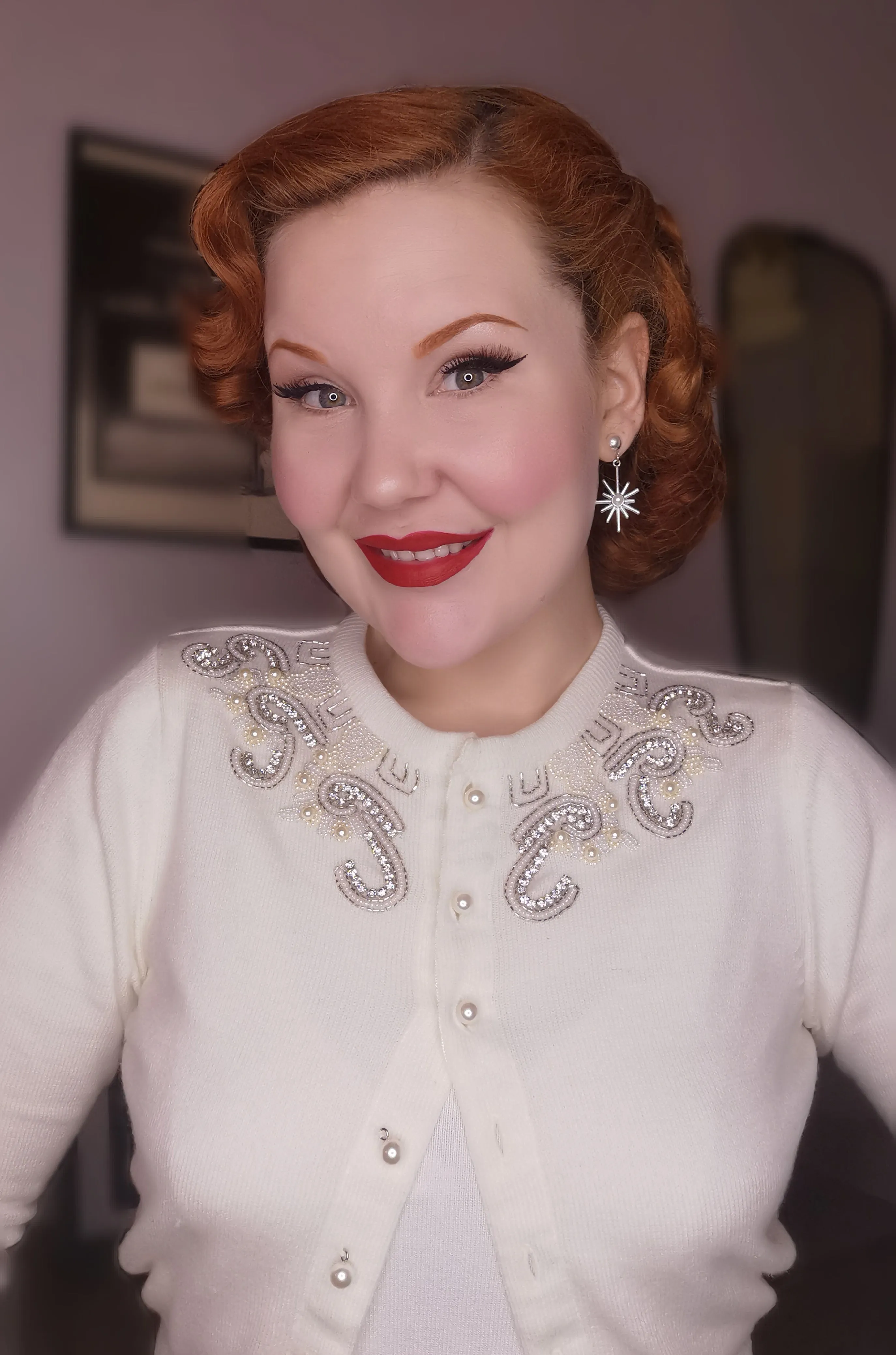 The Beaded Cardigan in Cream, Stunning 1940s Vintage Style