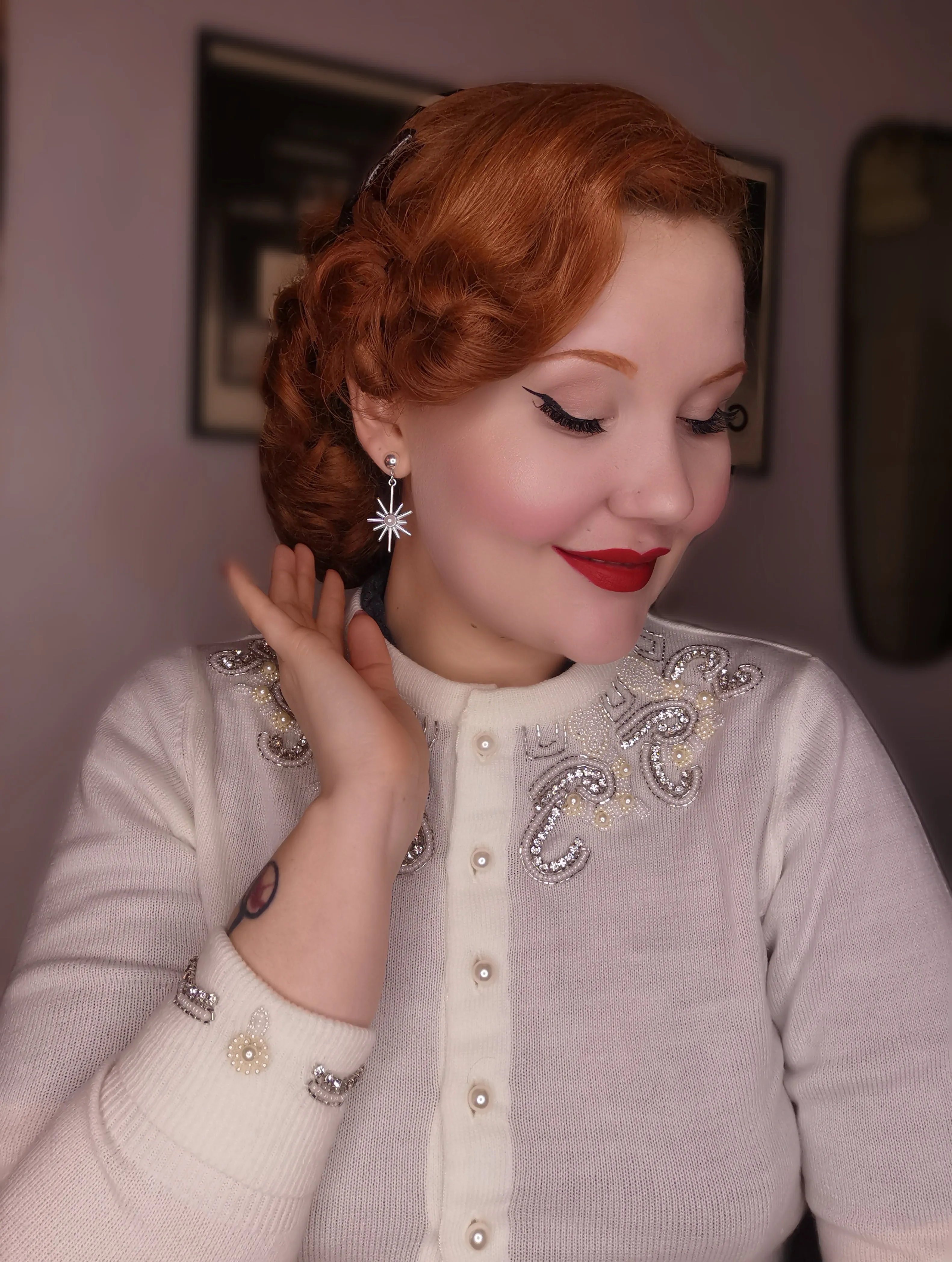 The Beaded Cardigan in Cream, Stunning 1940s Vintage Style