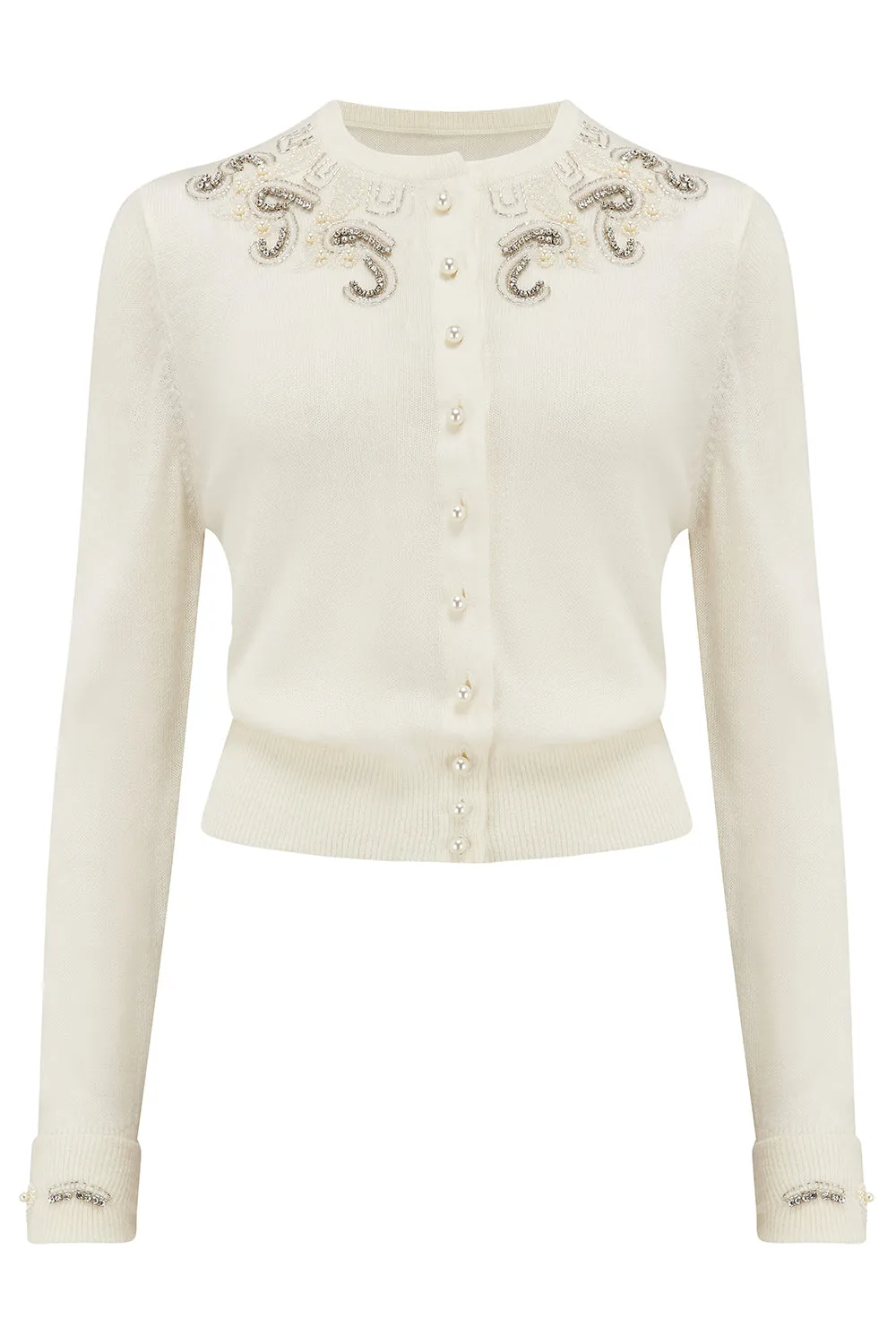 The Beaded Cardigan in Cream, Stunning 1940s Vintage Style