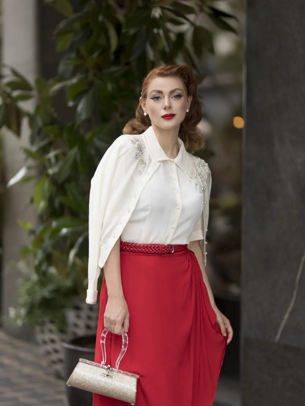 The Beaded Cardigan in Cream, Stunning 1940s Vintage Style