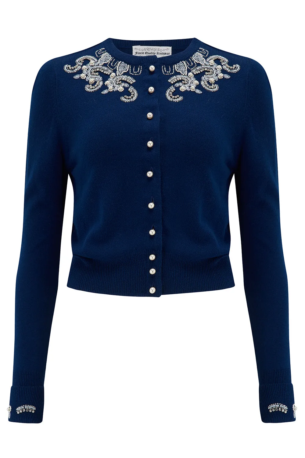 The Beaded Cardigan in Navy Blue, Stunning 1940s Vintage Style