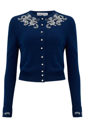 The Beaded Cardigan in Navy Blue, Stunning 1940s Vintage Style
