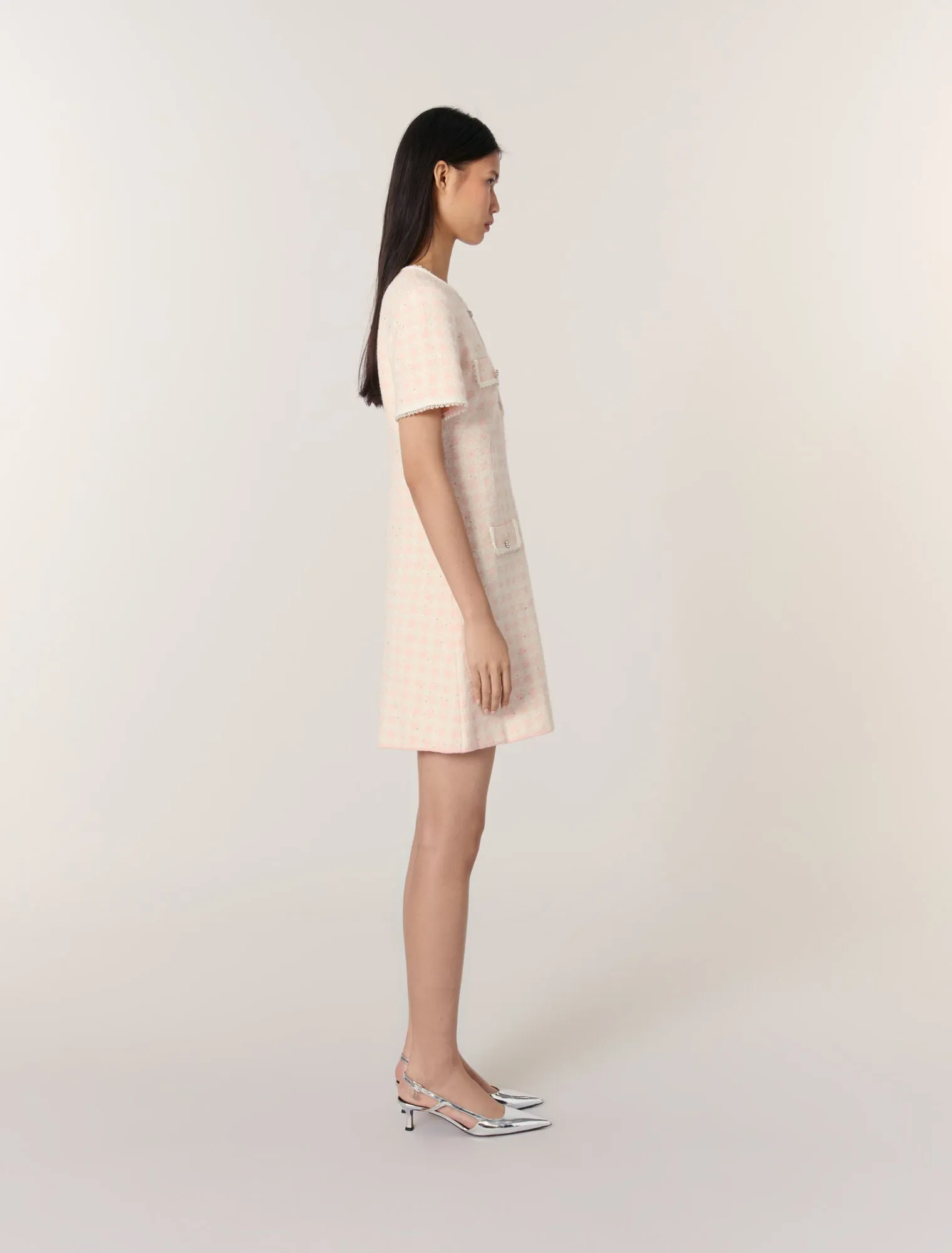 Tweed-effect knit short dress