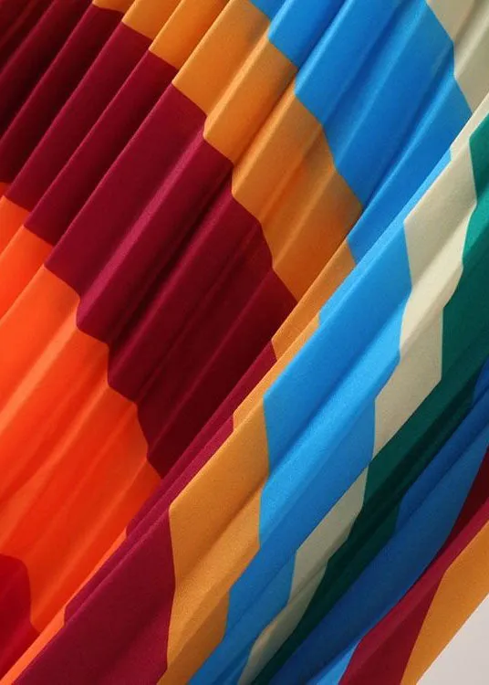 Unique Rainbow Wrinkled Striped Chiffon Skirt Summer