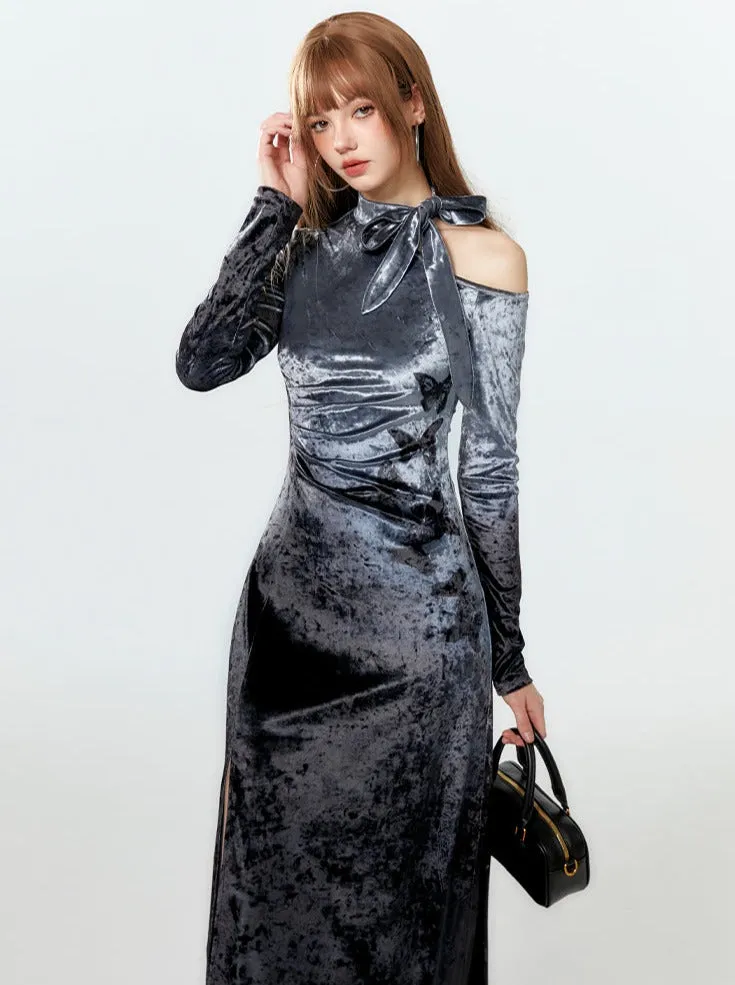 Velvet Dark Slim Dress Mode