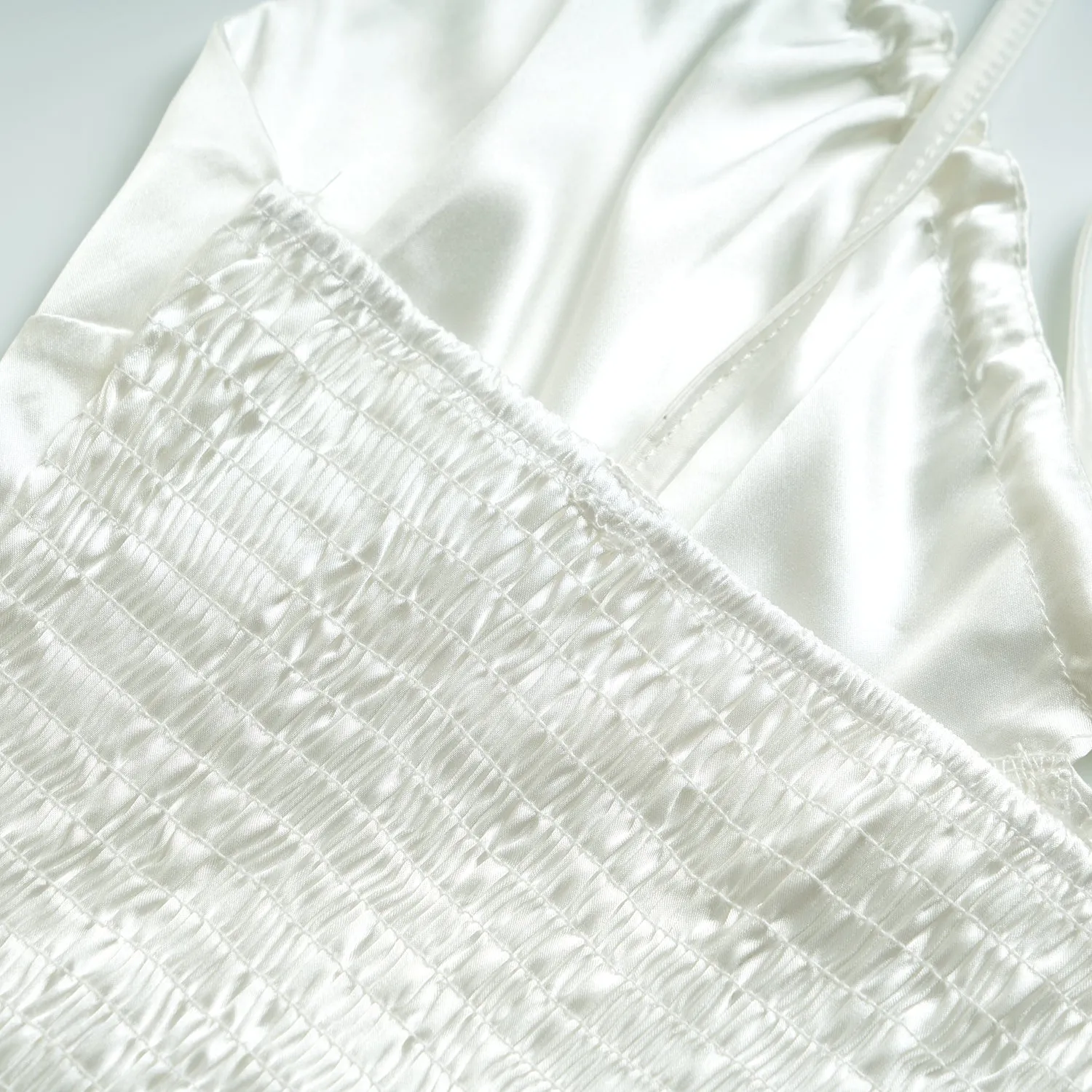 White Satin Ruched Lace up Crop Top