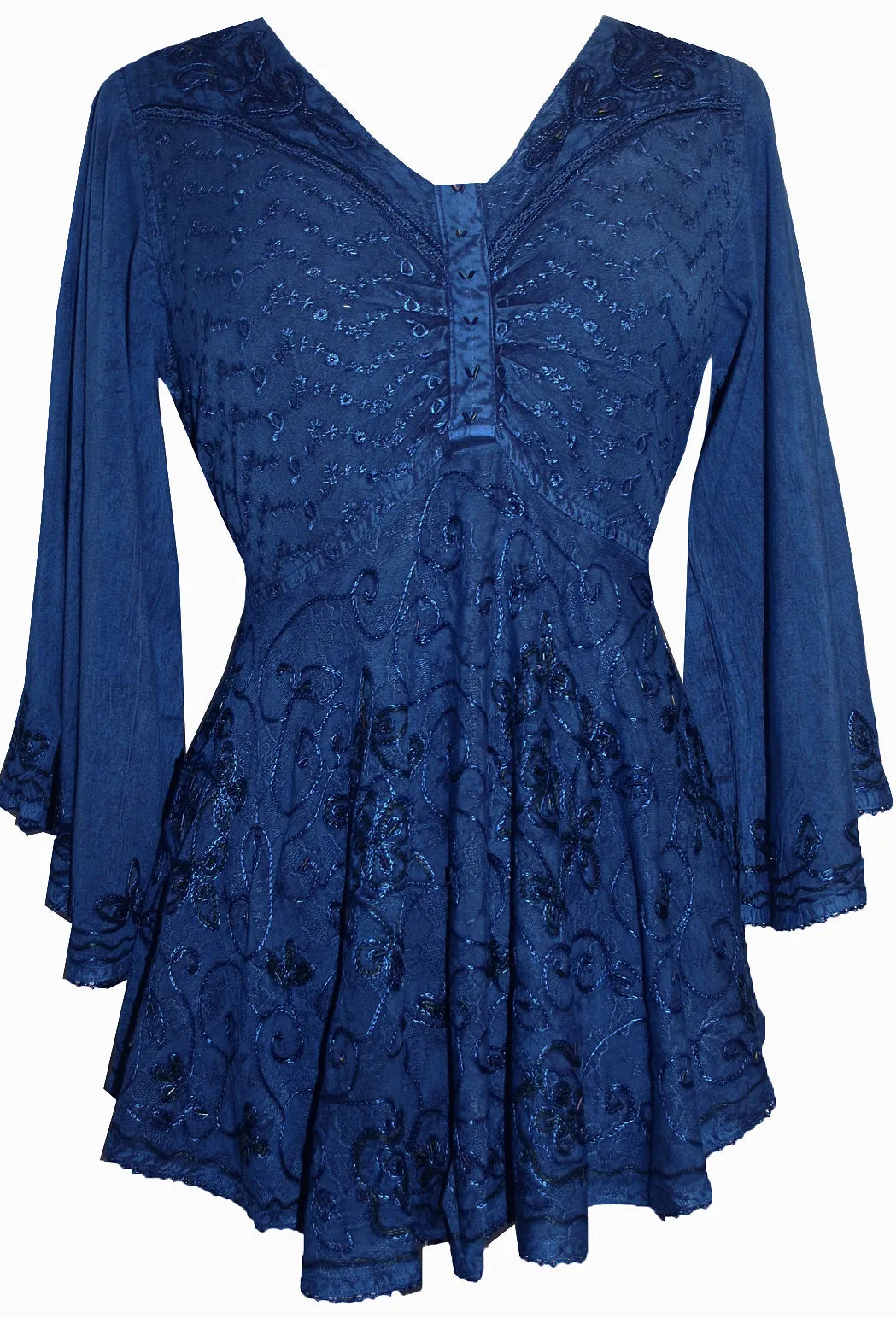 Women's Roman Butterfly Bell Sleeve Flare Hem Embroidered Sequin Tunic ~ 116 B