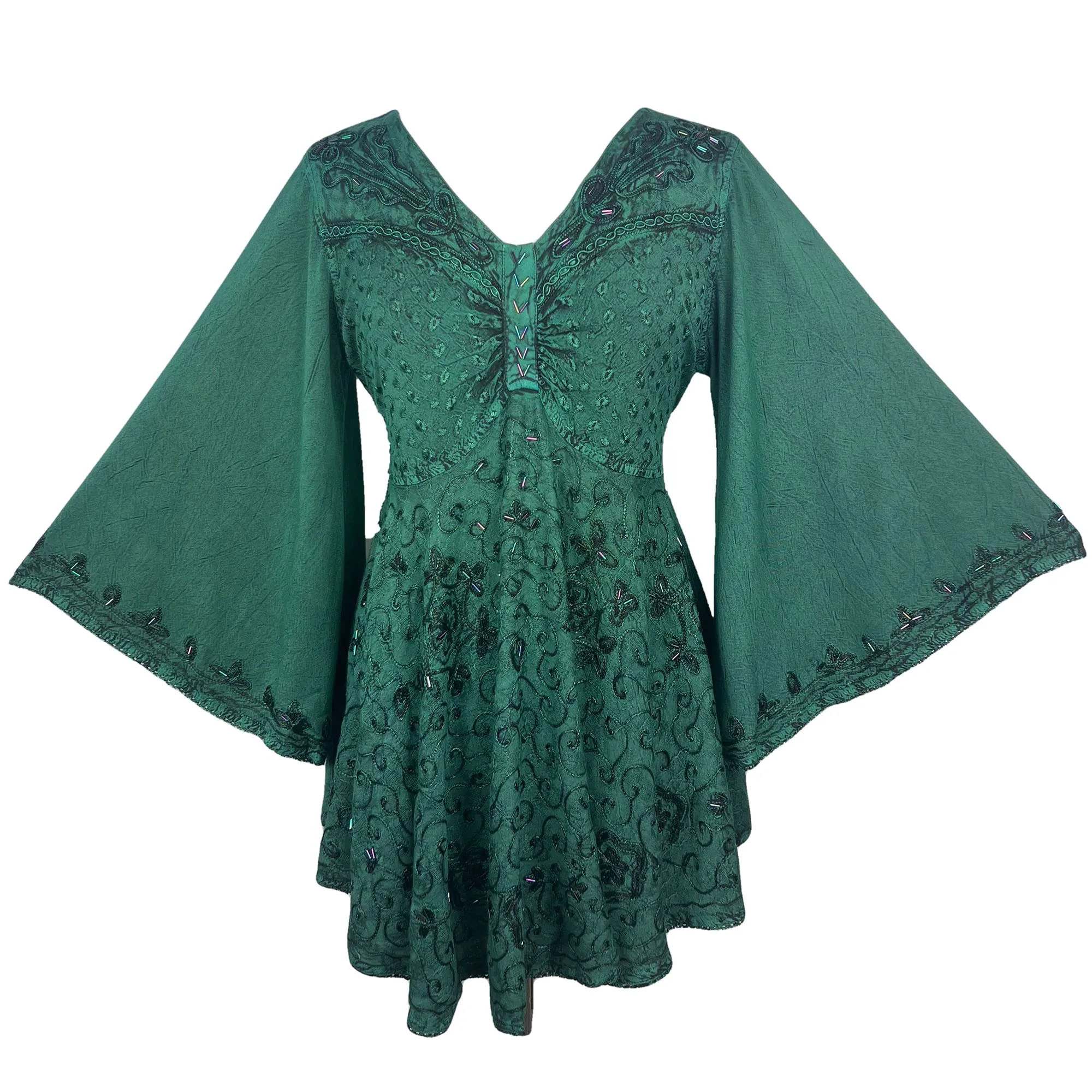 Women's Roman Butterfly Bell Sleeve Flare Hem Embroidered Sequin Tunic ~ 116 B