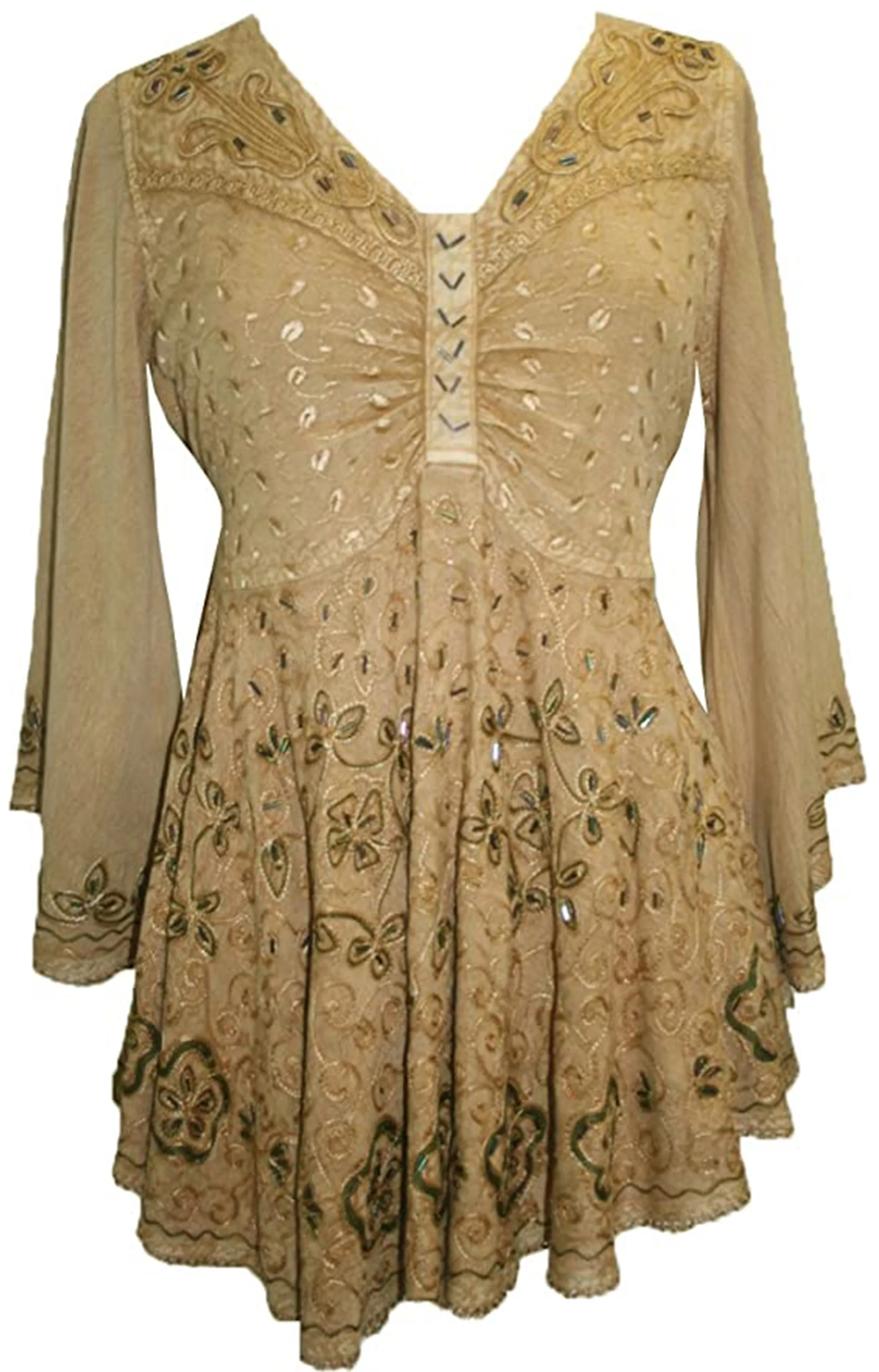 Women's Roman Butterfly Bell Sleeve Flare Hem Embroidered Sequin Tunic ~ 116 B
