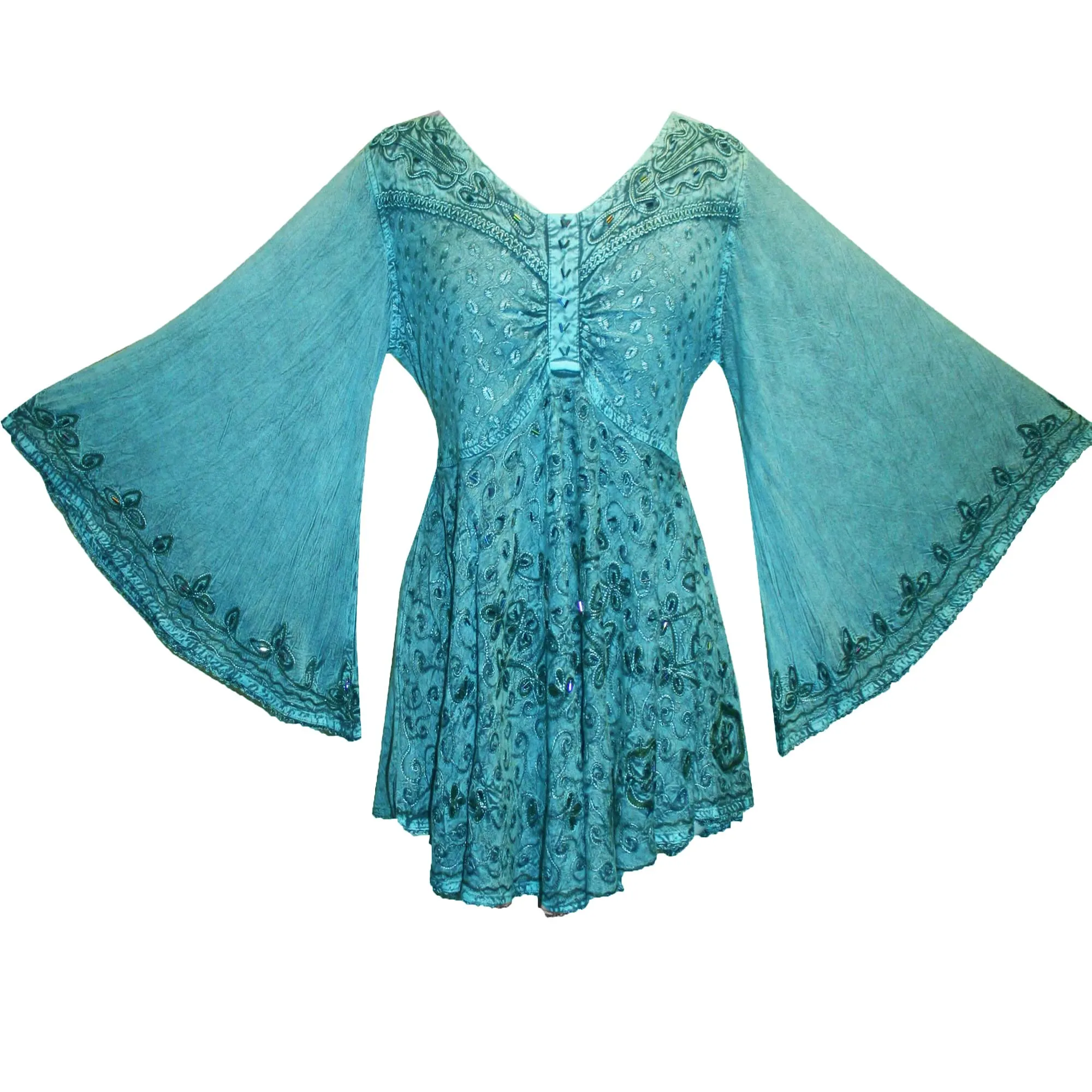 Women's Roman Butterfly Bell Sleeve Flare Hem Embroidered Sequin Tunic ~ 116 B