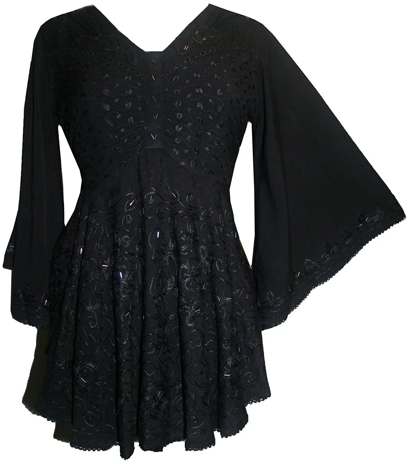 Women's Roman Butterfly Bell Sleeve Flare Hem Embroidered Sequin Tunic ~ 116 B
