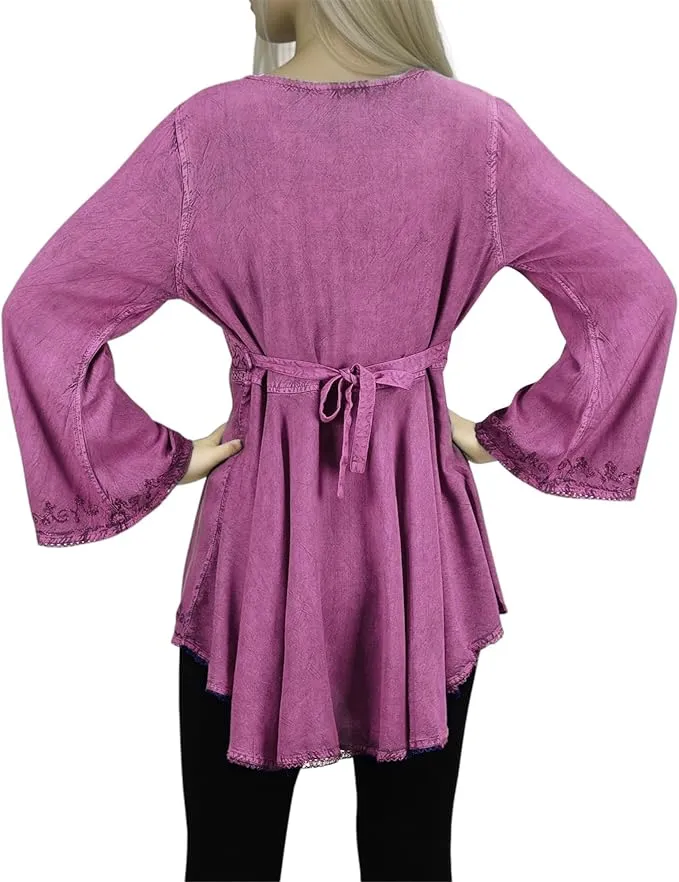 Women's Roman Butterfly Bell Sleeve Flare Hem Embroidered Sequin Tunic ~ 116 B